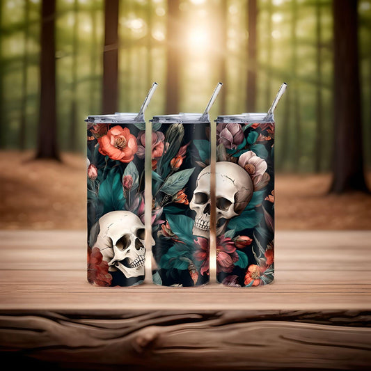 Skull Roses 20 oz skinny tumbler